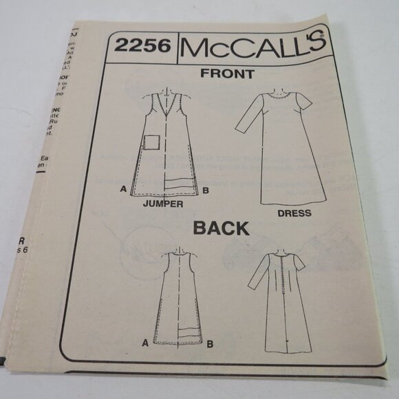 McCall's 2256 sewing pattern size 22 to 26 w, 40-44 EASY dress, jumper UNCUT - Picture 6 of 10